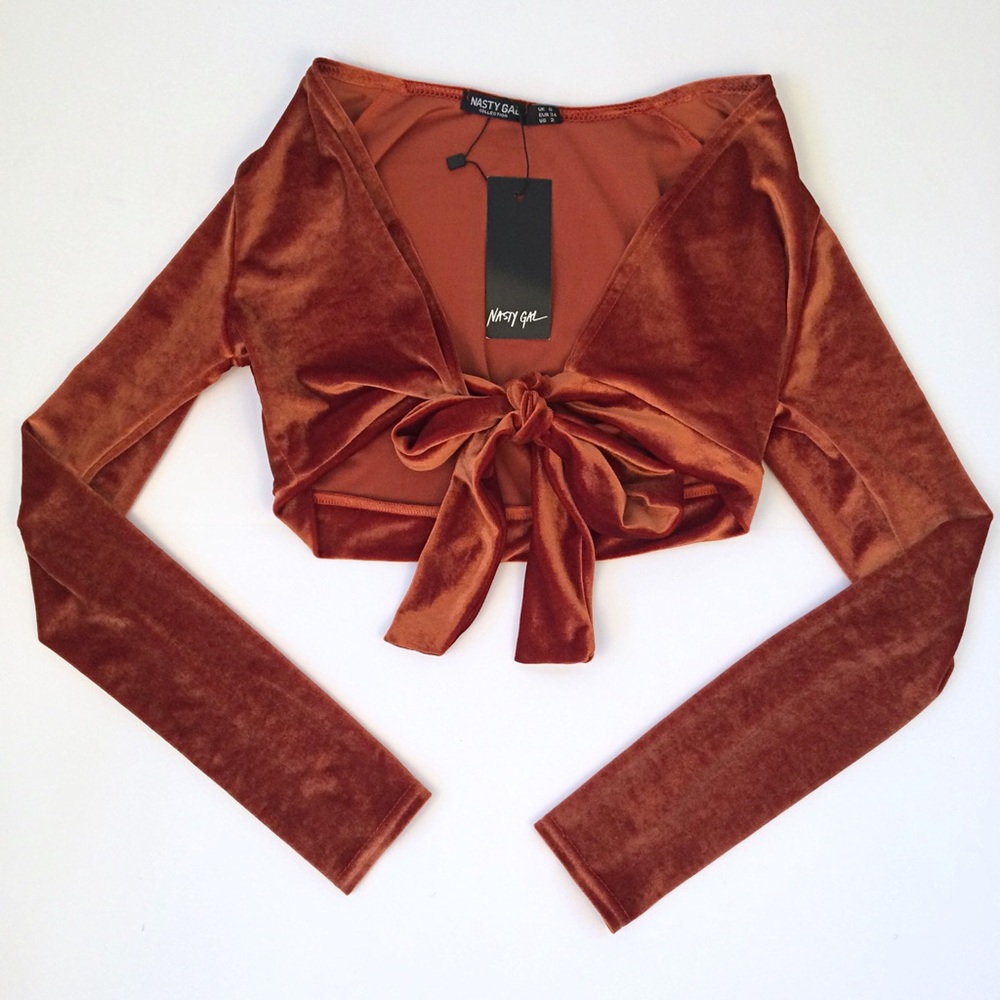 SOLD NWT Nasty Gal And Tie Not Rust Velvet Crop w - Picture 3 of 8